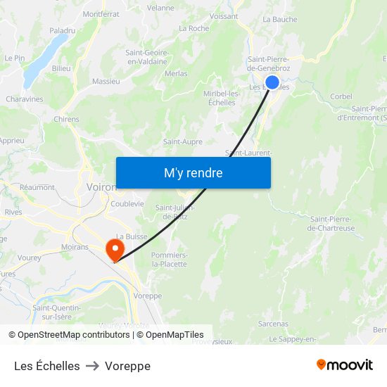 Les Échelles to Voreppe map