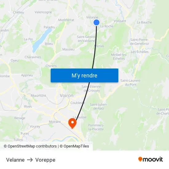 Velanne to Voreppe map