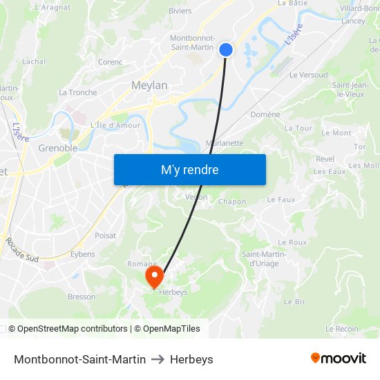 Montbonnot-Saint-Martin to Herbeys map