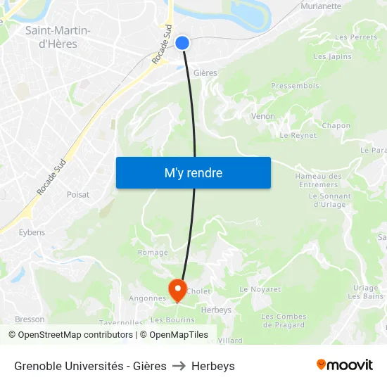 Grenoble Universités - Gières to Herbeys map