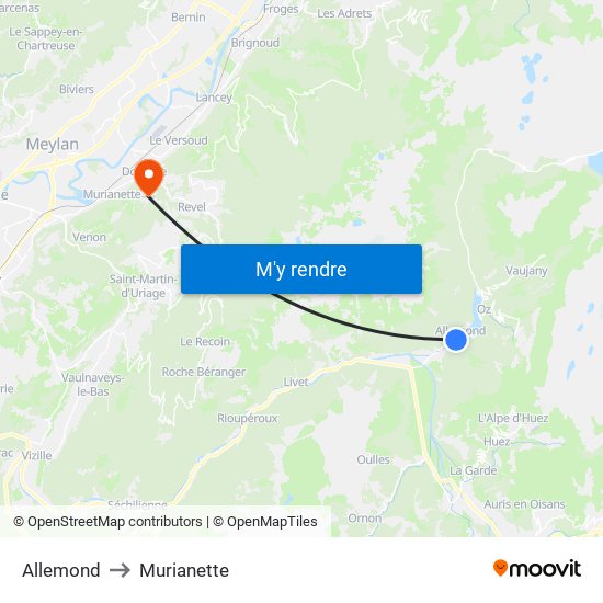 Allemond to Murianette map