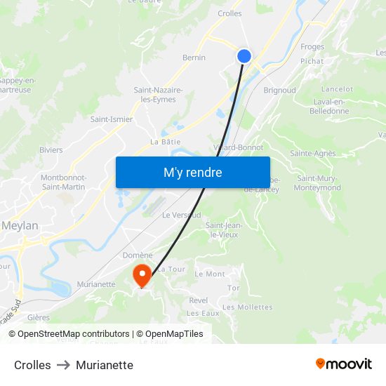 Crolles to Murianette map