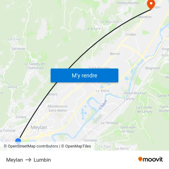 Meylan to Lumbin map