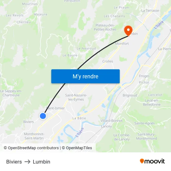 Biviers to Lumbin map