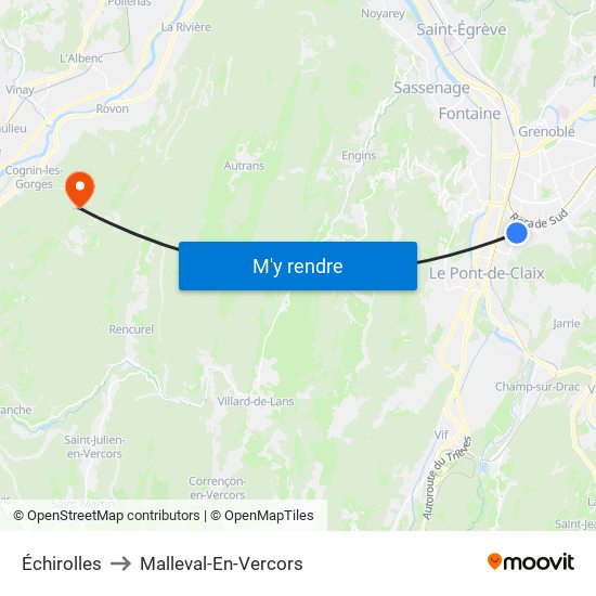 Échirolles to Malleval-En-Vercors map