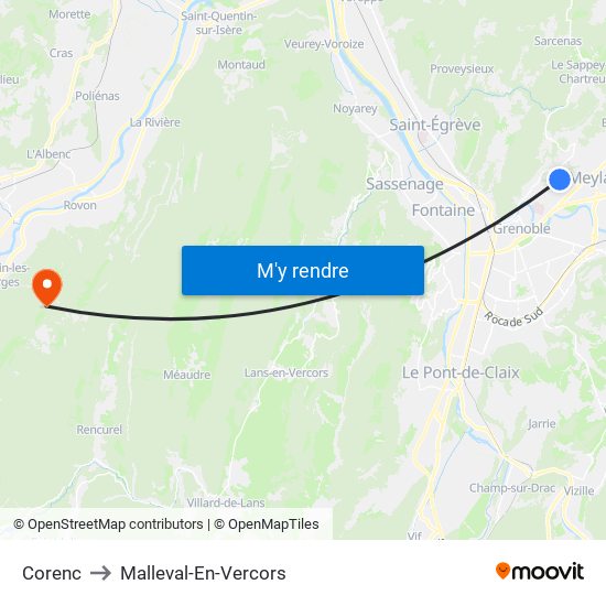 Corenc to Malleval-En-Vercors map