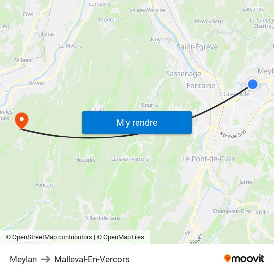 Meylan to Malleval-En-Vercors map
