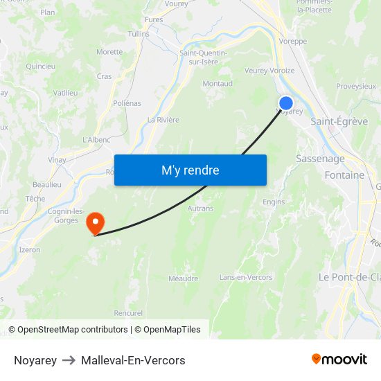 Noyarey to Malleval-En-Vercors map