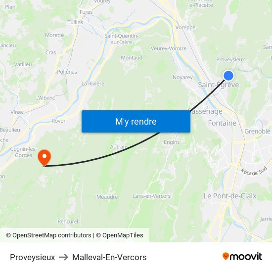 Proveysieux to Malleval-En-Vercors map