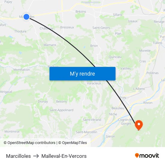 Marcilloles to Malleval-En-Vercors map