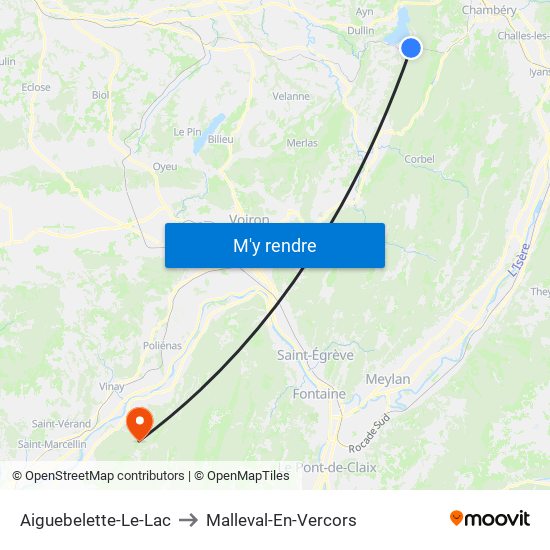 Aiguebelette-Le-Lac to Malleval-En-Vercors map