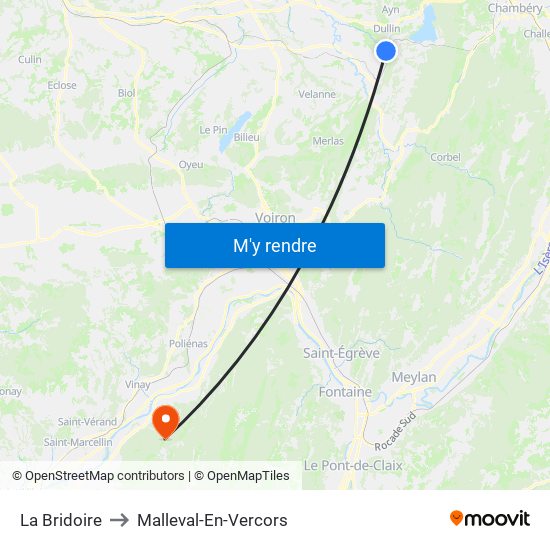 La Bridoire to Malleval-En-Vercors map