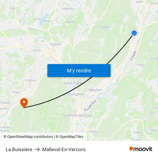 La Buissière to Malleval-En-Vercors map