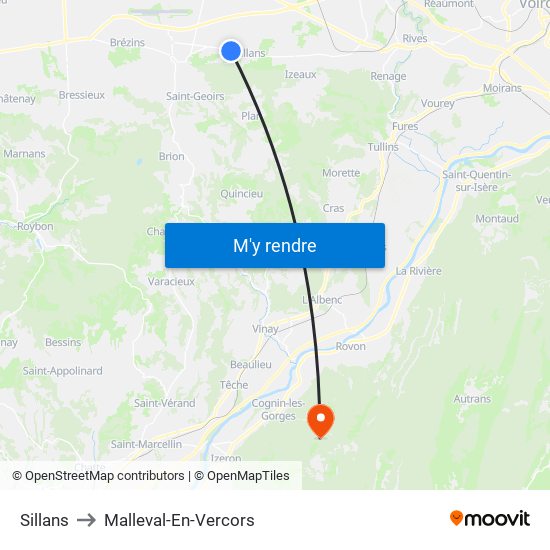 Sillans to Malleval-En-Vercors map
