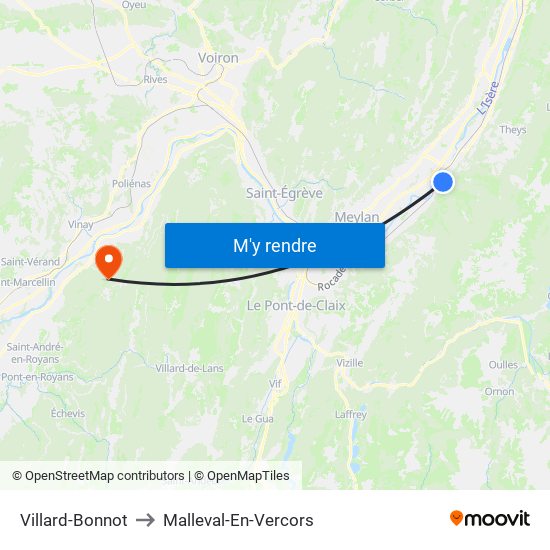 Villard-Bonnot to Malleval-En-Vercors map