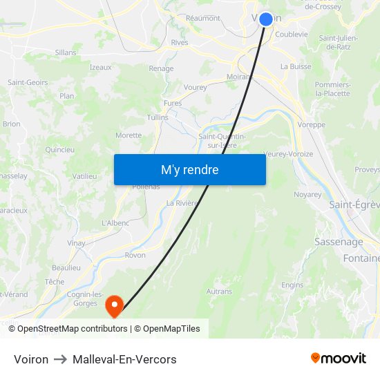 Voiron to Malleval-En-Vercors map