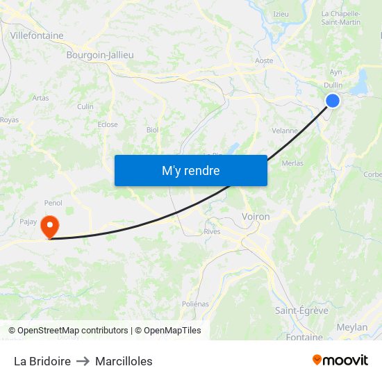 La Bridoire to Marcilloles map