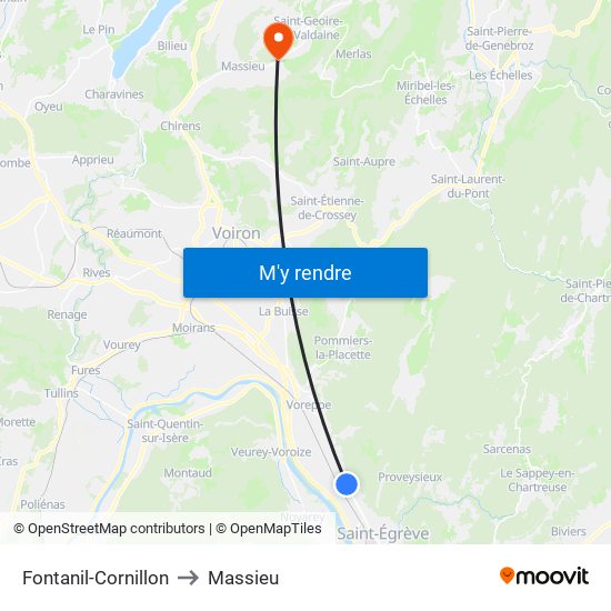 Fontanil-Cornillon to Massieu map