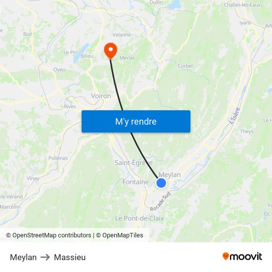 Meylan to Massieu map