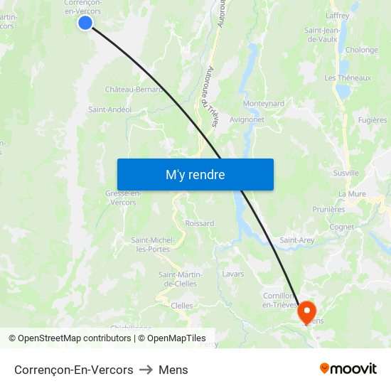 Corrençon-En-Vercors to Mens map