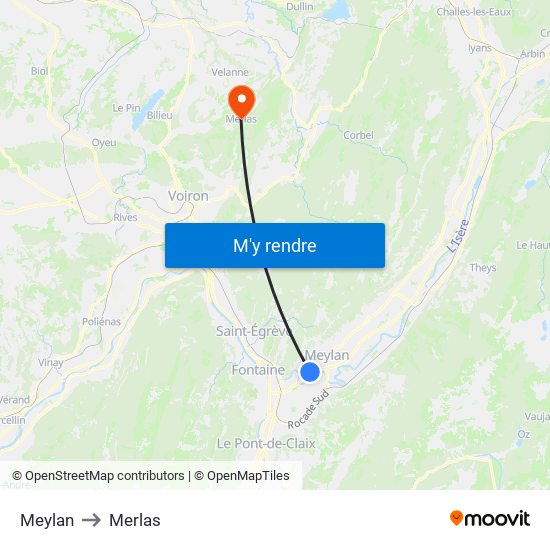 Meylan to Merlas map