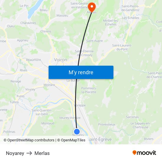 Noyarey to Merlas map