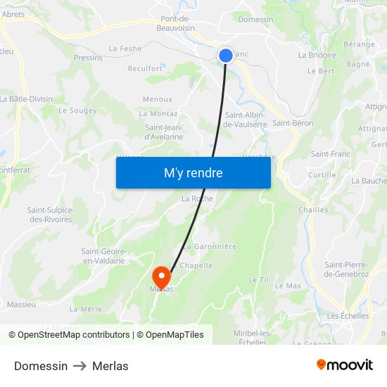 Domessin to Merlas map