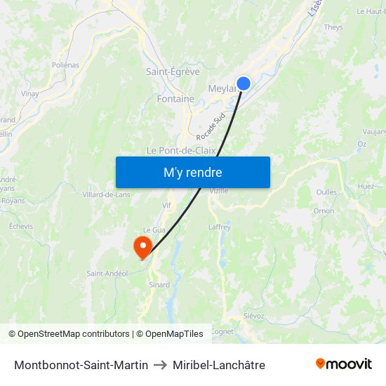 Montbonnot-Saint-Martin to Miribel-Lanchâtre map