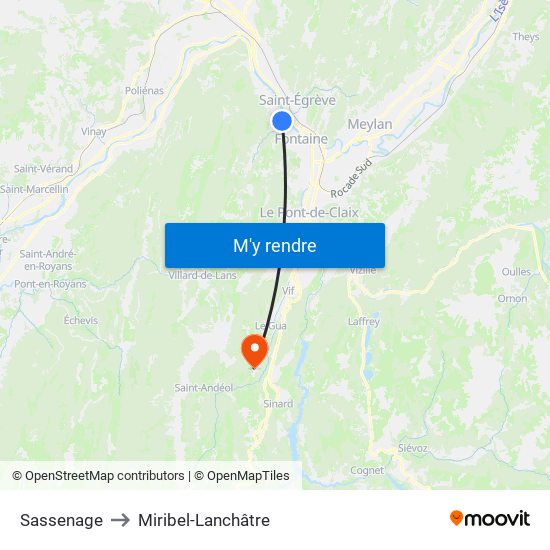 Sassenage to Miribel-Lanchâtre map