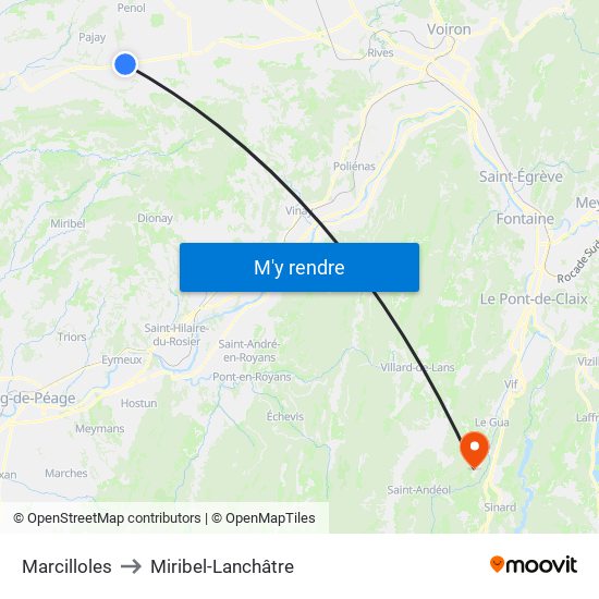 Marcilloles to Miribel-Lanchâtre map