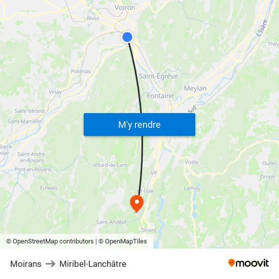 Moirans to Miribel-Lanchâtre map