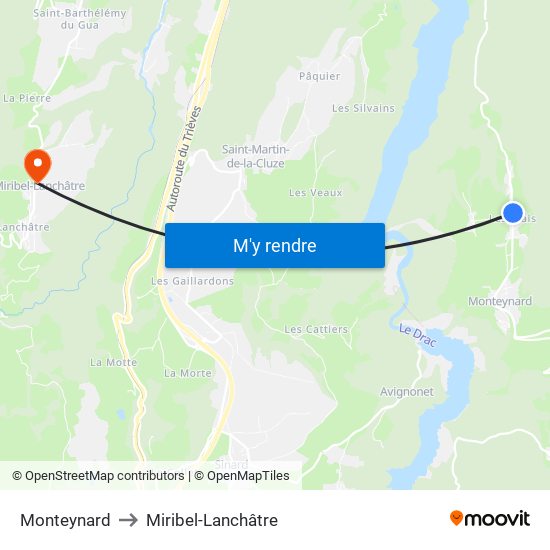 Monteynard to Miribel-Lanchâtre map