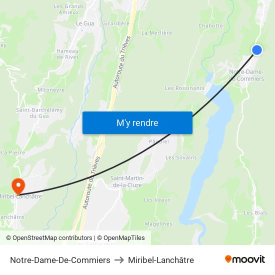 Notre-Dame-De-Commiers to Miribel-Lanchâtre map