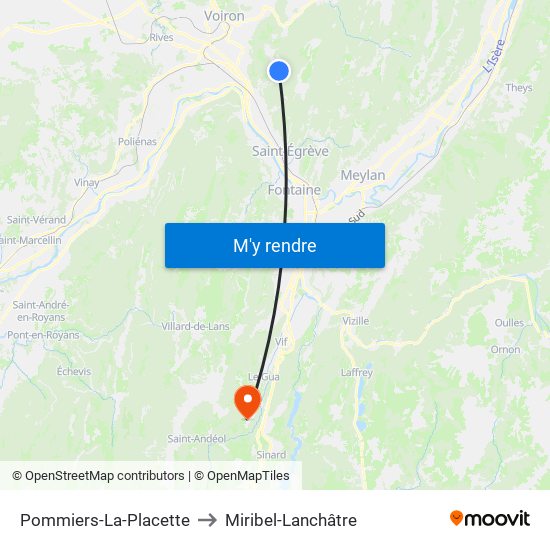 Pommiers-La-Placette to Miribel-Lanchâtre map