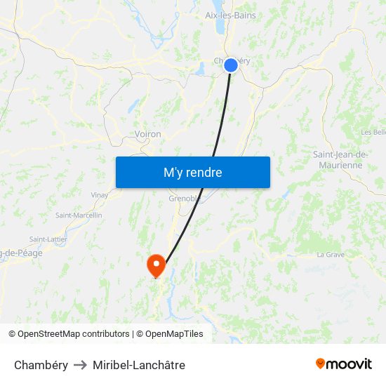 Chambéry to Miribel-Lanchâtre map