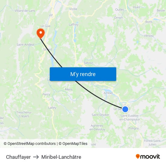 Chauffayer to Miribel-Lanchâtre map