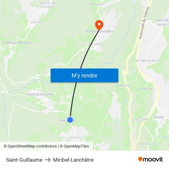 Saint-Guillaume to Miribel-Lanchâtre map