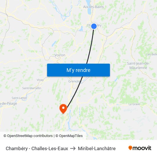 Chambéry - Challes-Les-Eaux to Miribel-Lanchâtre map