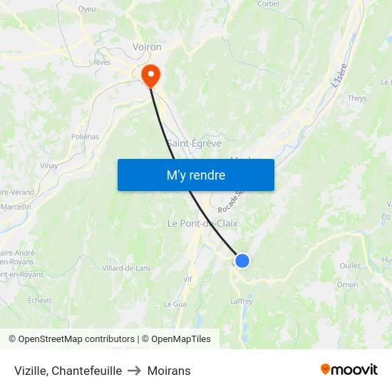 Vizille, Chantefeuille to Moirans map