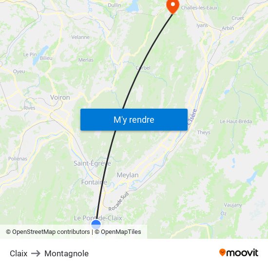 Claix to Montagnole map