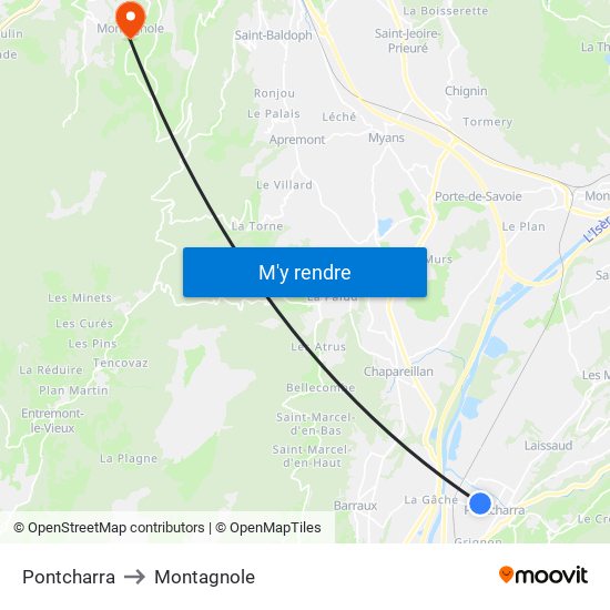 Pontcharra to Montagnole map