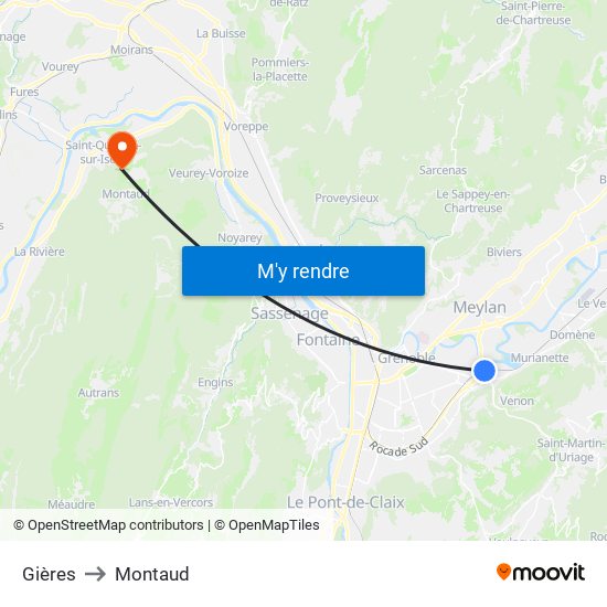 Gières to Montaud map