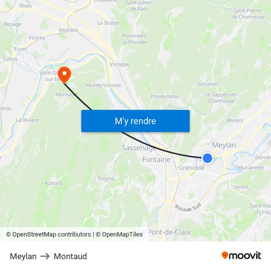 Meylan to Montaud map