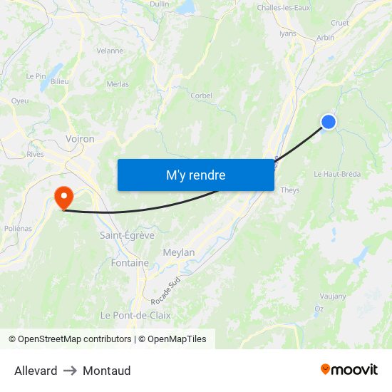 Allevard to Montaud map