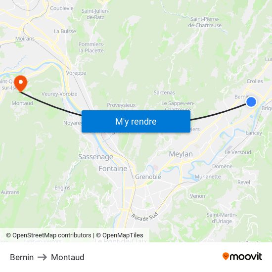 Bernin to Montaud map