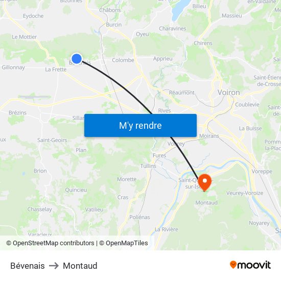 Bévenais to Montaud map