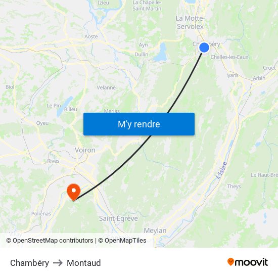 Chambéry to Montaud map