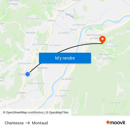 Chantesse to Montaud map