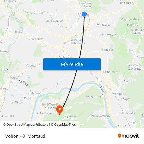 Voiron to Montaud map