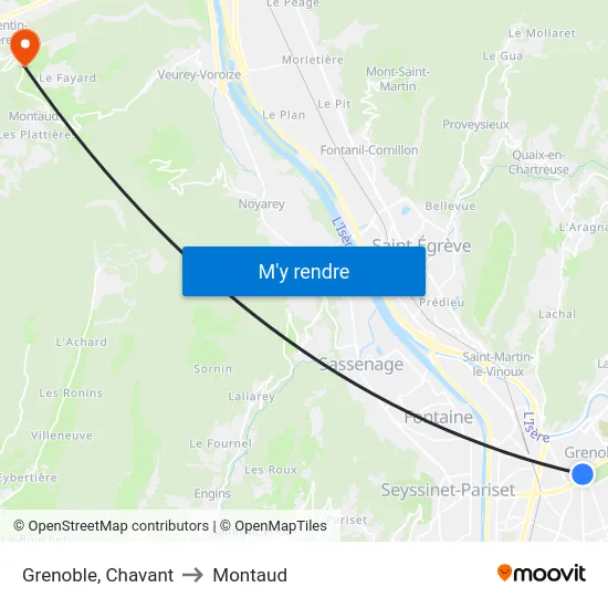 Grenoble, Chavant to Montaud map